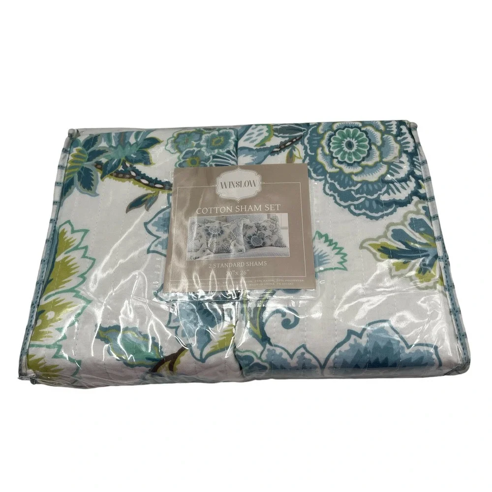 Winslow Standard Quilted Pillow Shams Blue Green Floral 20